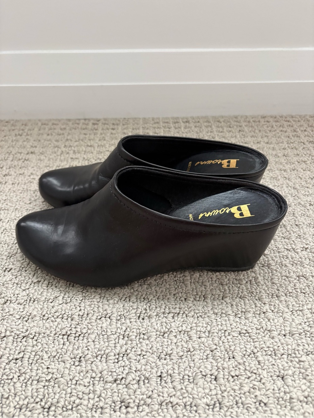 Black Leather Wedge Mule - Women's Slip-On Clog